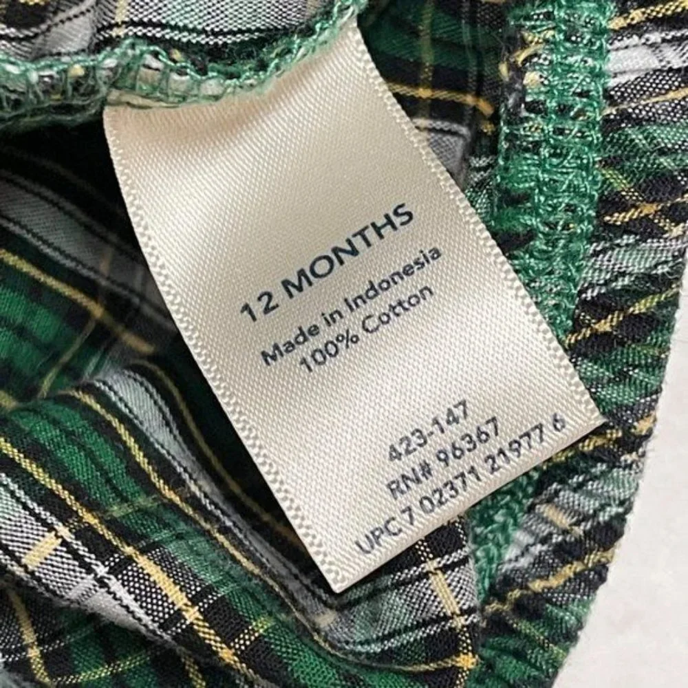 Oshkosh B'gosh Plaid Shirt Boys 12 Months One Piece Bodysuit Long Sleeves Cotton
